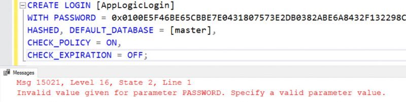 SQL SERVER - Transfer Logins Error: Msg 15021: Invalid Value Given for Parameter Password invalid-pwd-err-01-800x202 